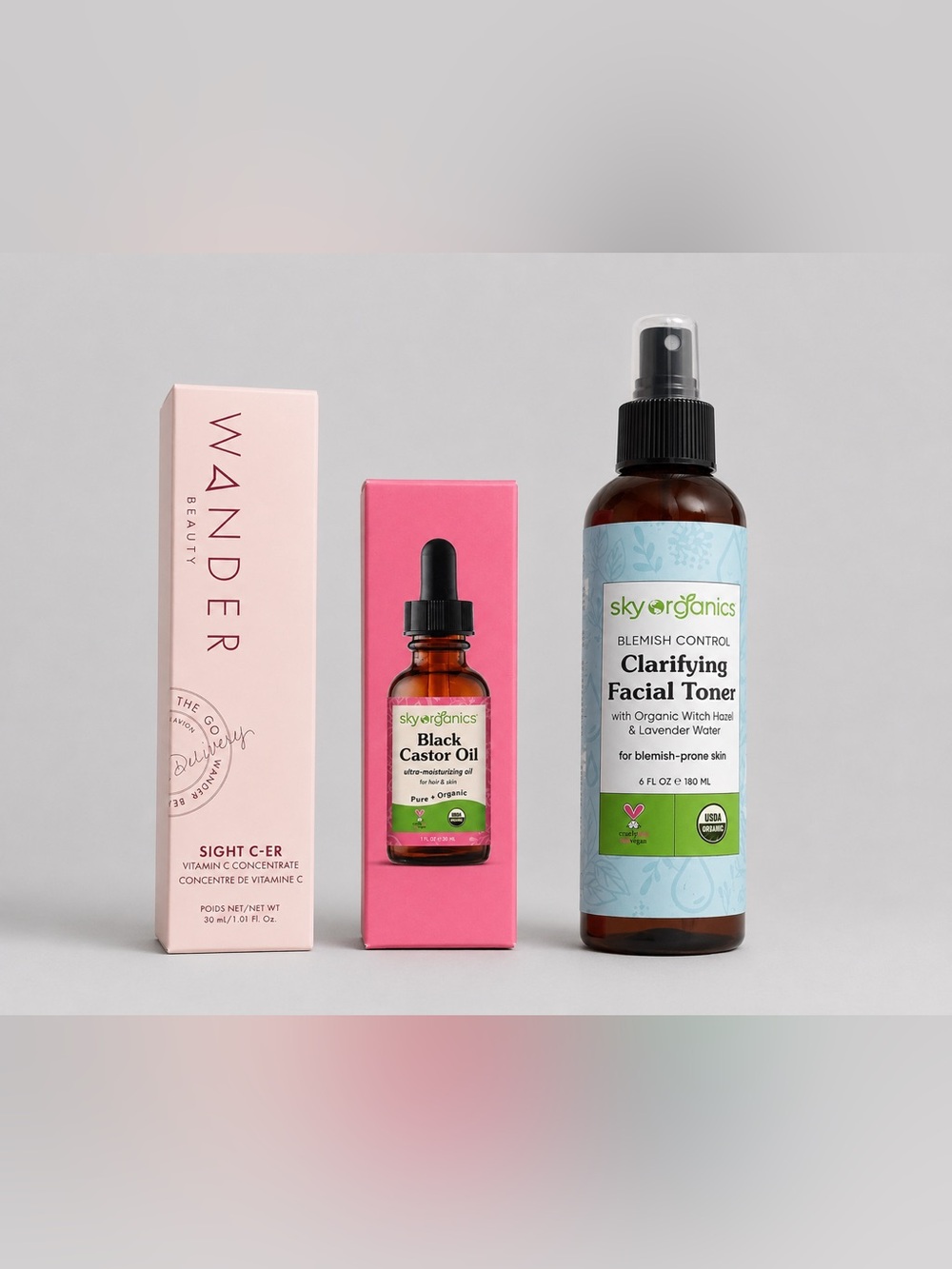 Wander Beauty Vitamin C, Sky Organics Castor Oil, & Clarifying Facial Toner